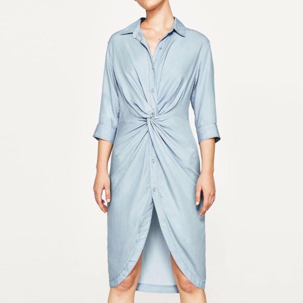 Zara Denim Shirt Dress with Knot